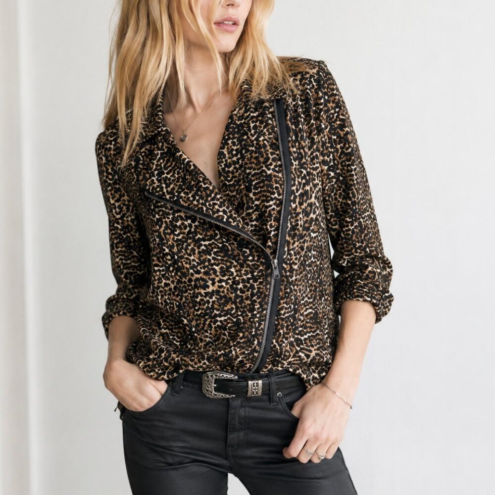 The Kooples Silk Leopard Print Asymmetric Zip Blouse Women's S French Designer - Picture 1 of 9